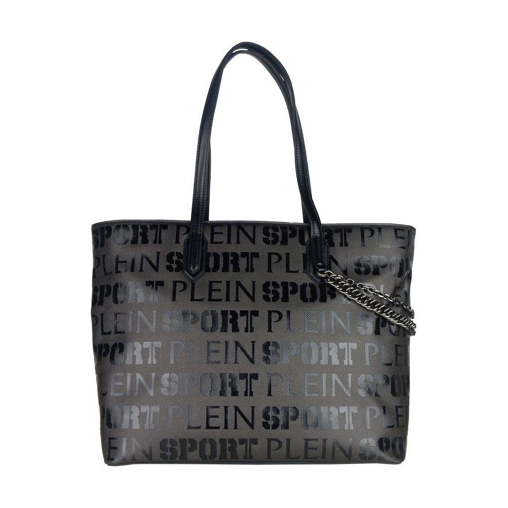 Plein Sport Sleek Black Designer Shopping Bag with Logo Print WOMAN SHOULDER BAGS Plein Sport