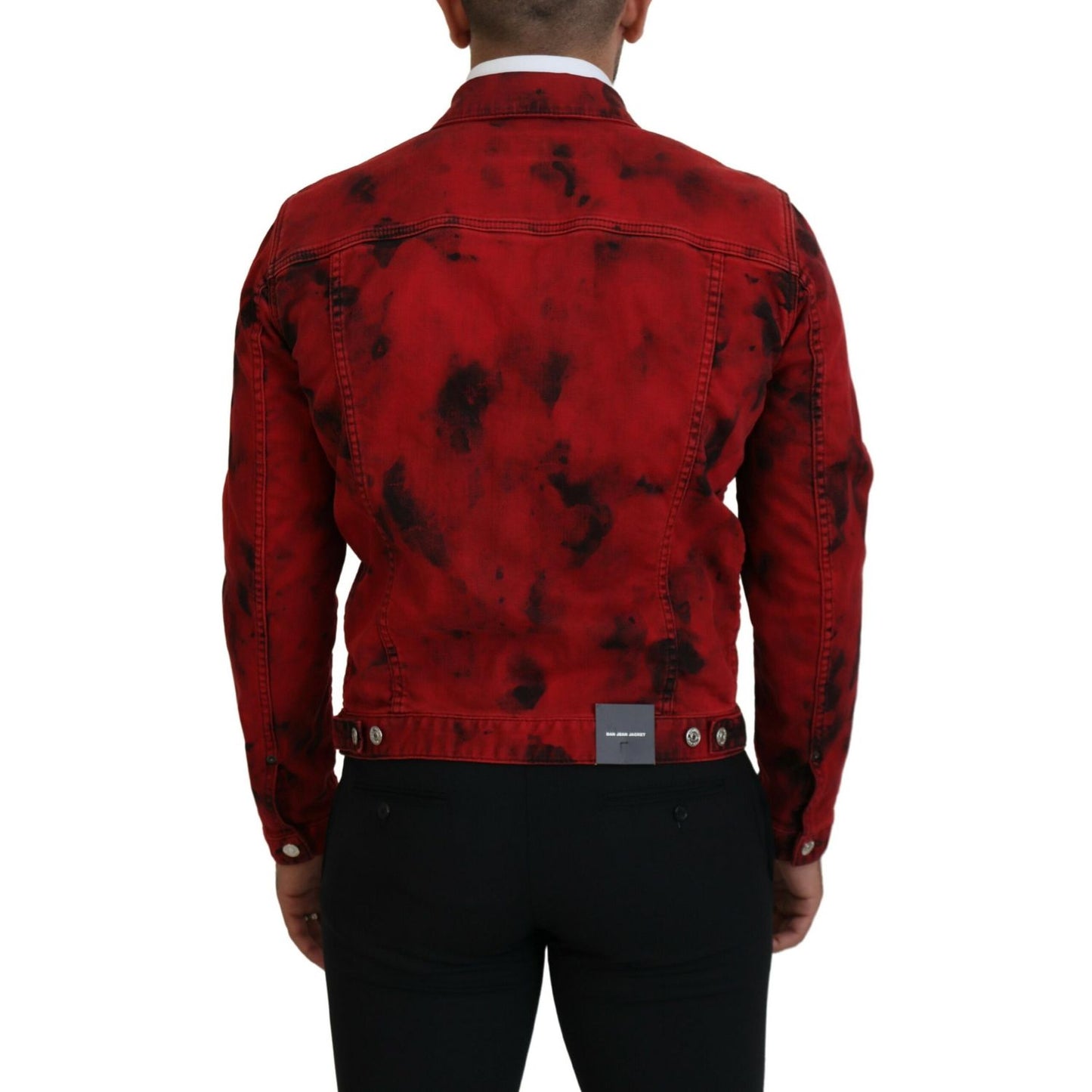 Dsquared² Red Black Tie Dye Collared Men Denim Jacket 1728,67345645728,Black and Red,Clothing,Denim Jackets - Jackets & Coats - Clothing,Dsquared²,IT48 | M,Jackets & Coats - Clothing,Jackets - Men - Clothing,Material: 98% Cotton 2% Elastane,Men,Preowned /