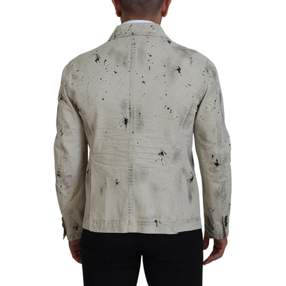 Dsquared² Off White Black Splash Print Casual Denim Jacket 1728,67345645728,Clothing,Denim Jackets - Jackets & Coats - Clothing,Dsquared²,IT48 | M,Jackets & Coats - Clothing,Jackets - Men - Clothing,Material: 100% Cotton,Men,Off White,Preowned / Defect
