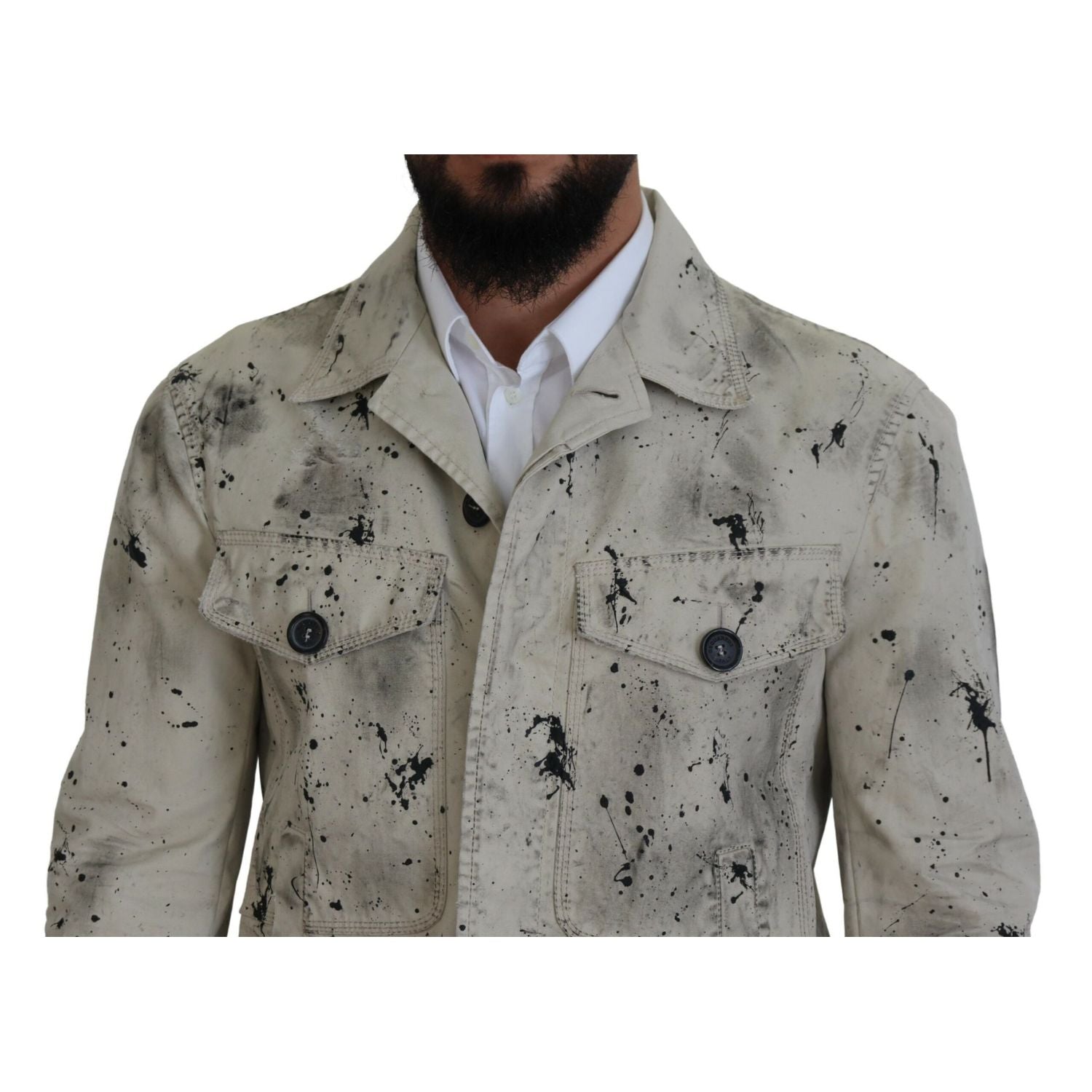 Dsquared² Off White Black Splash Print Casual Denim Jacket