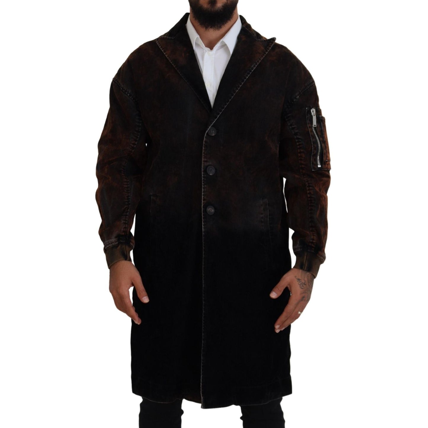Dsquared² Brown Full Button Men Long Coat Cotton Jacket 1728,67345645728,Brown,Clothing,Coats - Jackets & Coats - Clothing,Dsquared²,IT48 | M,Jackets & Coats - Clothing,Jackets - Men - Clothing,Material: 84% Cotton 13% Viscose 3% Elastane,Men,Preowned / D
