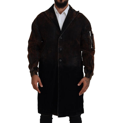 Dsquared² Brown Full Button Men Long Coat Cotton Jacket 1728,67345645728,Brown,Clothing,Coats - Jackets & Coats - Clothing,Dsquared²,IT48 | M,Jackets & Coats - Clothing,Jackets - Men - Clothing,Material: 84% Cotton 13% Viscose 3% Elastane,Men,Preowned / D