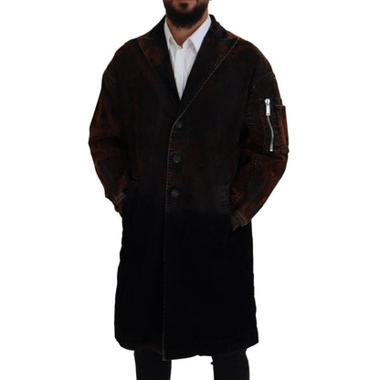 Dsquared² Brown Full Button Men Long Coat Cotton Jacket 1728,67345645728,Brown,Clothing,Coats - Jackets & Coats - Clothing,Dsquared²,IT48 | M,Jackets & Coats - Clothing,Jackets - Men - Clothing,Material: 84% Cotton 13% Viscose 3% Elastane,Men,Preowned / D