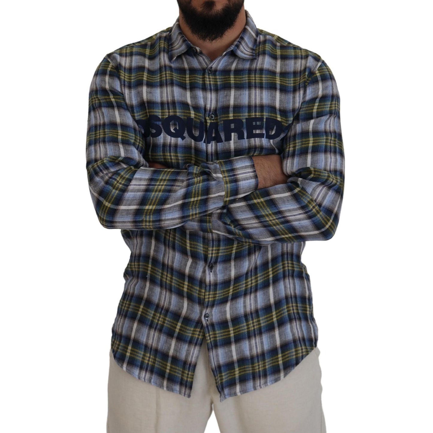 Dsquared² Multicolor Checkered Casual Men Long Sleeves Shirt