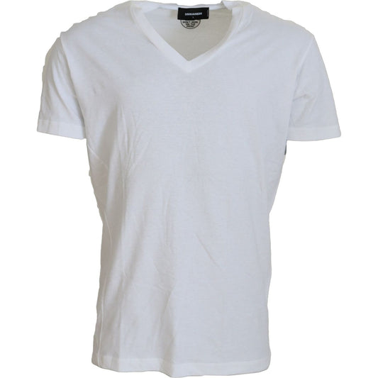 Dsquared² White Cotton Linen Short Sleeves V-neck T-shirt Dsquared²