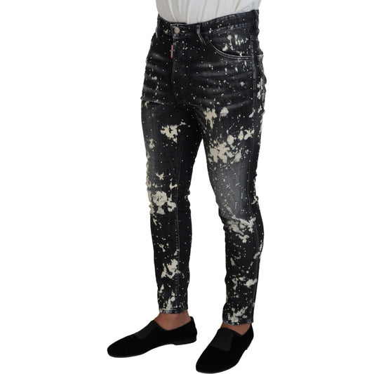 Gray Wash White Splash Print Skinny Denim Jeans