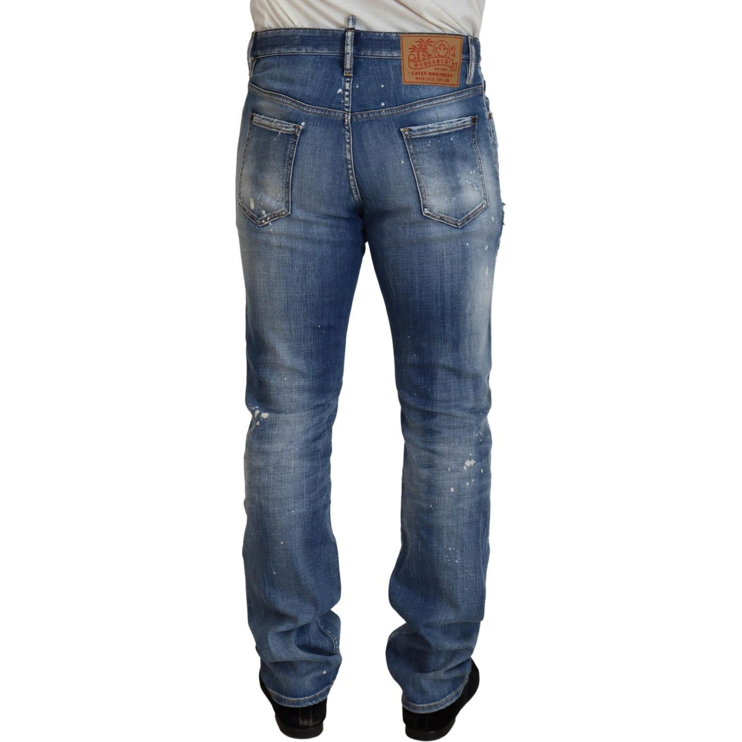 Dsquared² Blue Washed Tattered Straight Fit Casual Denim Jeans Dsquared²