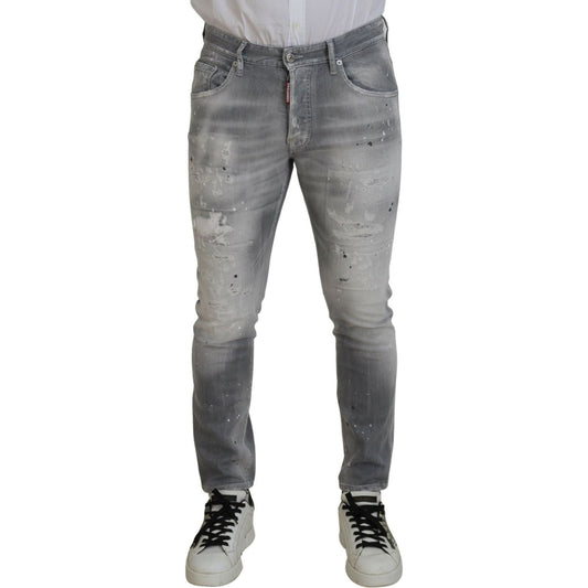 Gray Washed Cotton Slim Fit Casual Men Denim Jeans