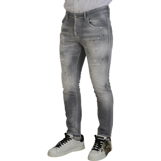 Gray Washed Cotton Slim Fit Casual Men Denim Jeans