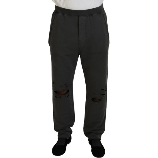 Dark Gray Cotton Men Casual Tattered Pants