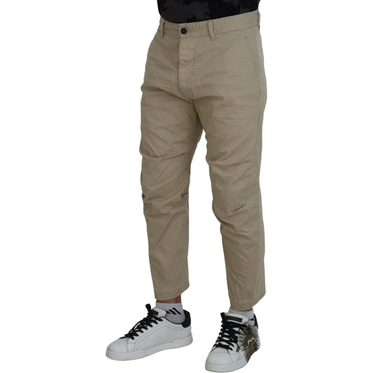 Beige Cotton Printed Leg Men Casual Pants