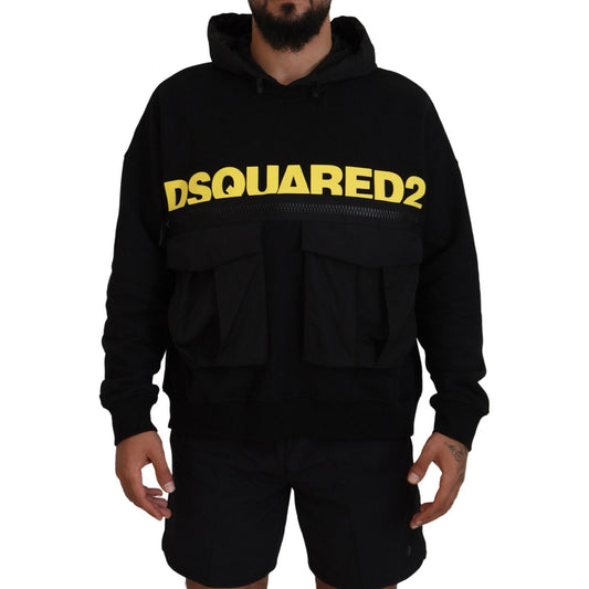 Dsquared² Black Cotton Hooded Printed Pullover Sweater Dsquared²