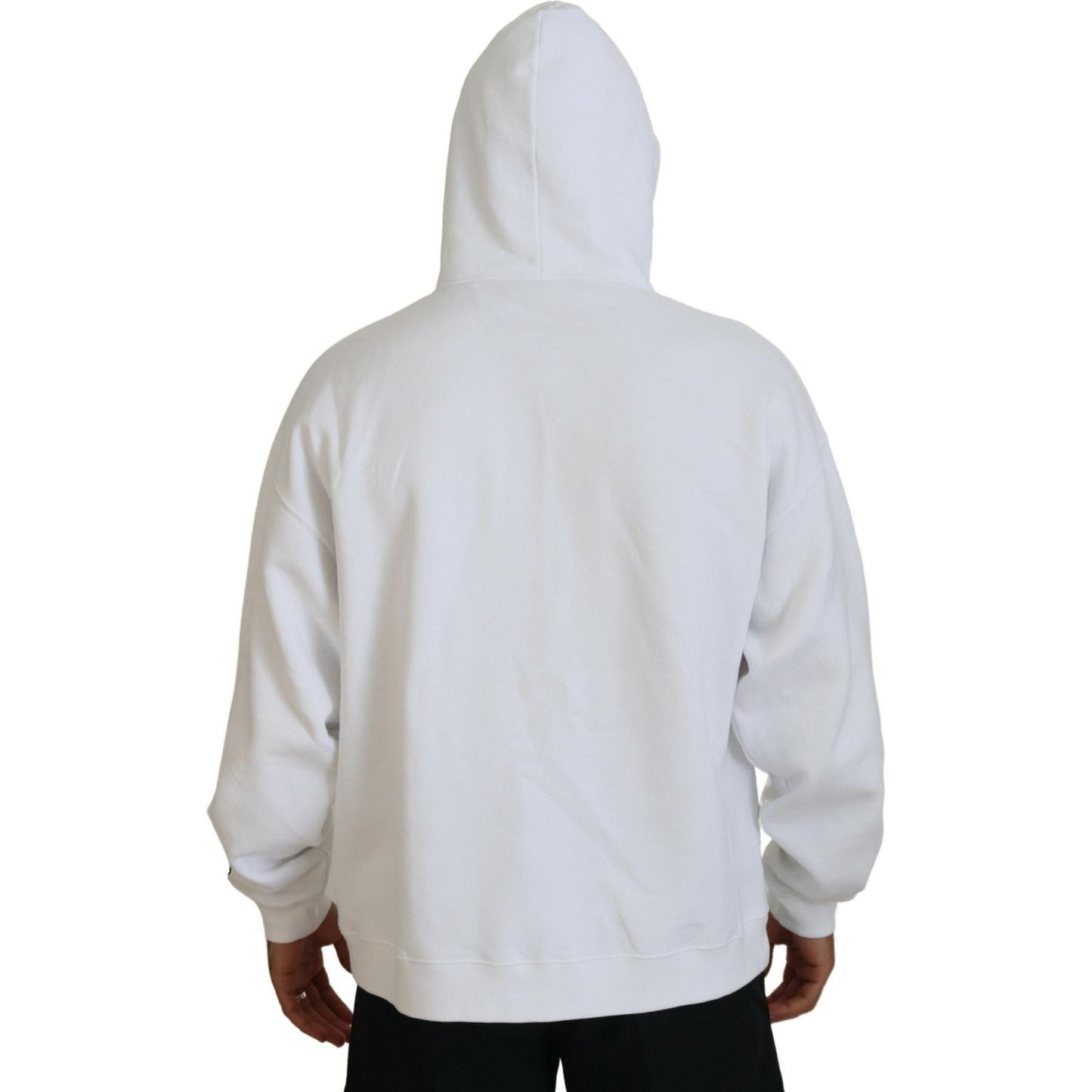Dsquared² White Cotton Hooded Printed Men Pullover Sweater