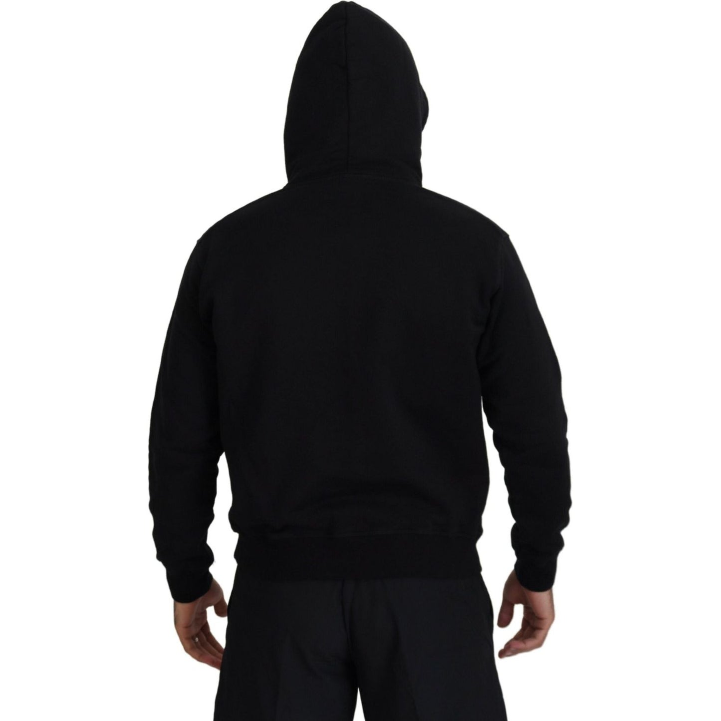 Dsquared² Black Cotton Hooded Printed Men Pullover Sweater Dsquared²