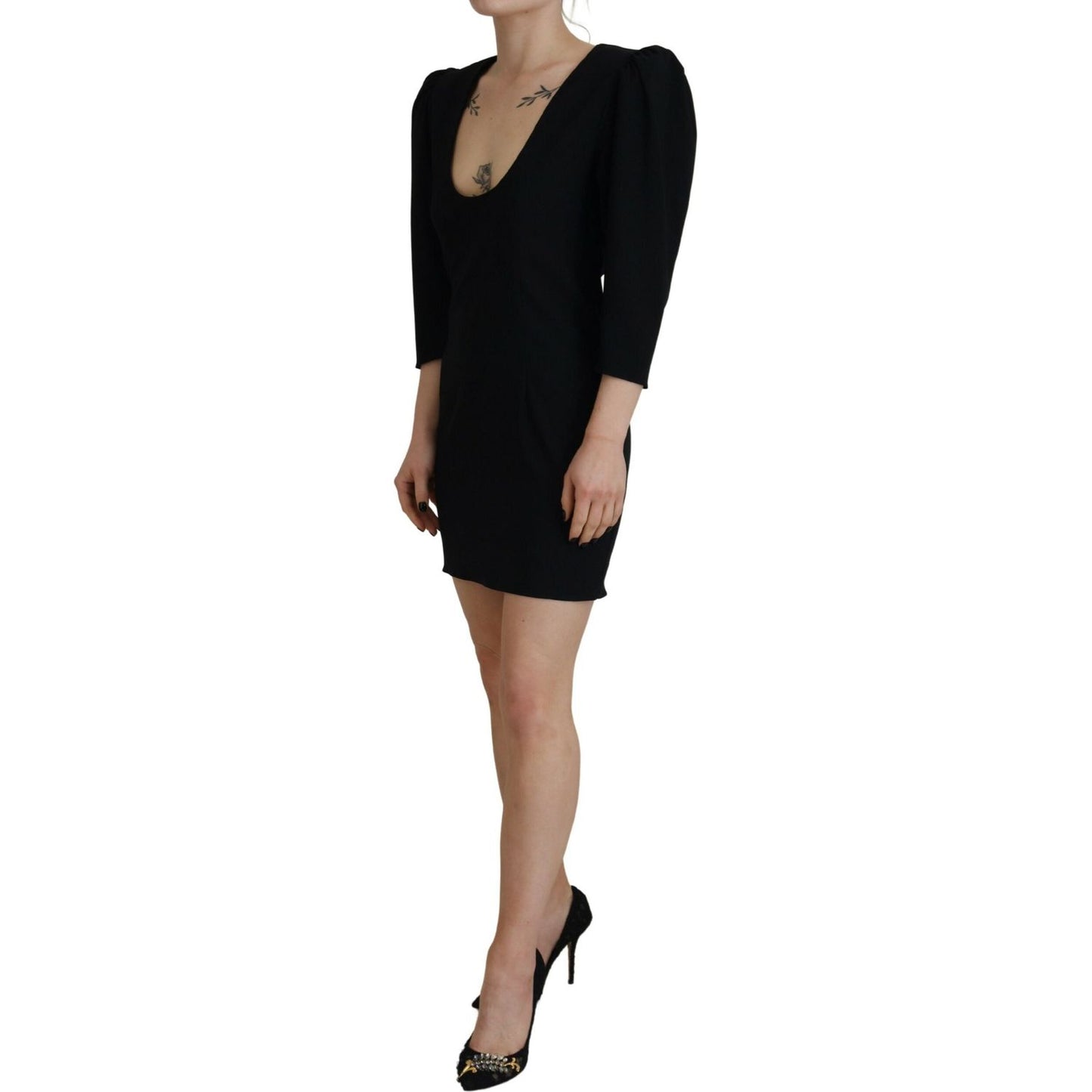 Dsquared² Black Polyester Long Sleeves Bodycon Sheath Dress Dsquared²