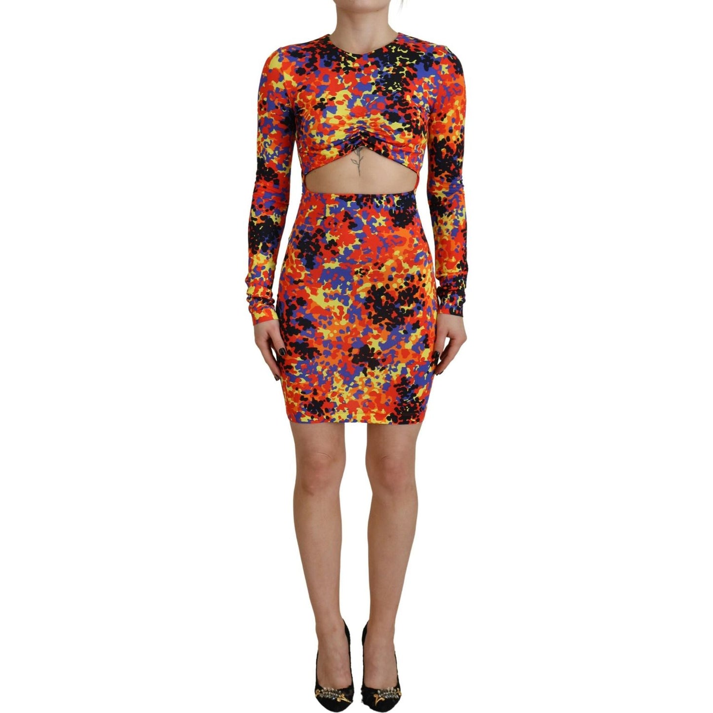 Dsquared² Multicolor Batik Open Belly Long Sleeves Dress Dsquared²