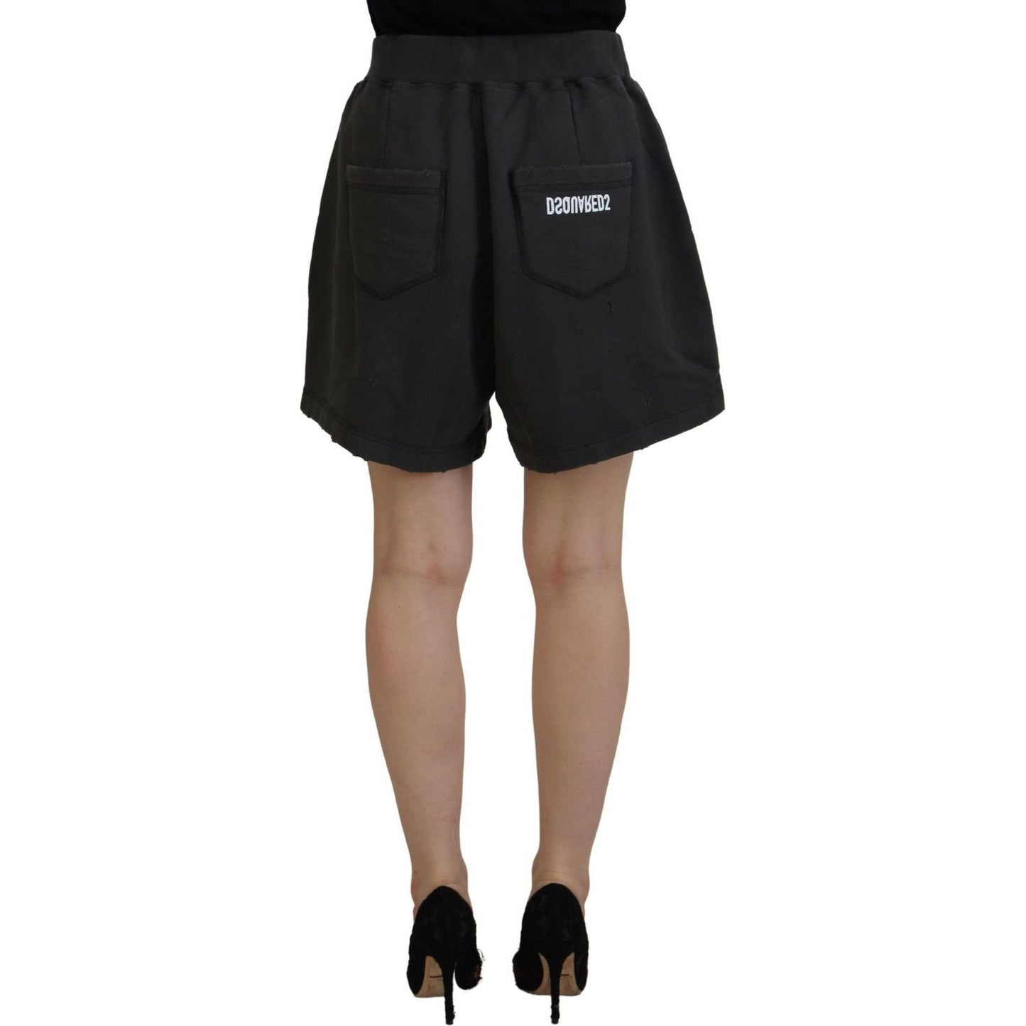 Dsquared² Black Cotton Mid Waist Tattered Tapered Shorts Dsquared²