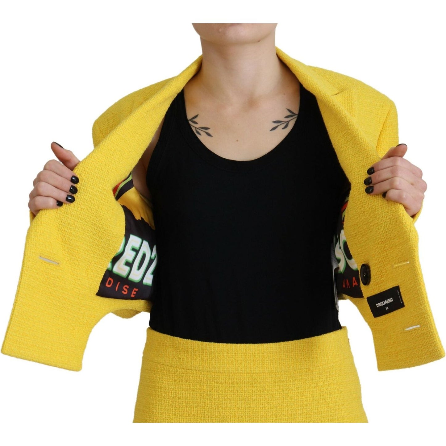 Dsquared² Yellow Double Breasted Mini Suit Blazer Skirt Set Dsquared²