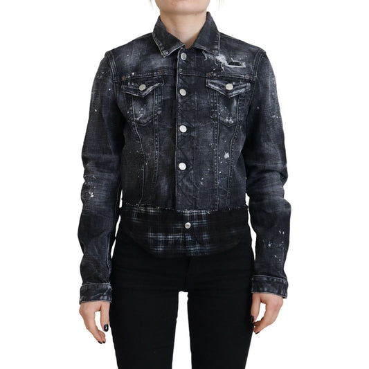 Dsquared² Gray Washed Cotton Distressed Denim Jacket Dsquared²