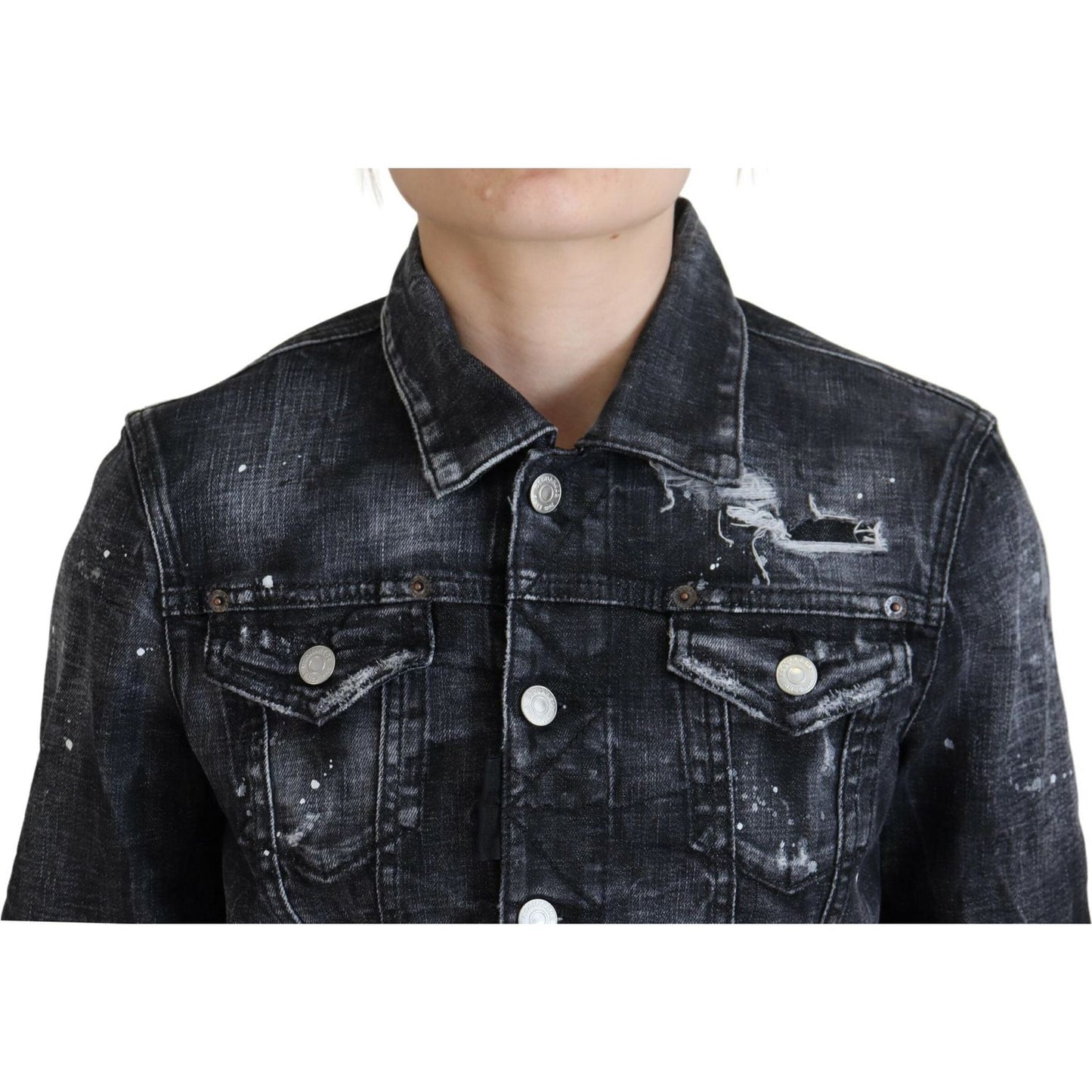 Dsquared² Gray Washed Cotton Distressed Denim Jacket Dsquared²