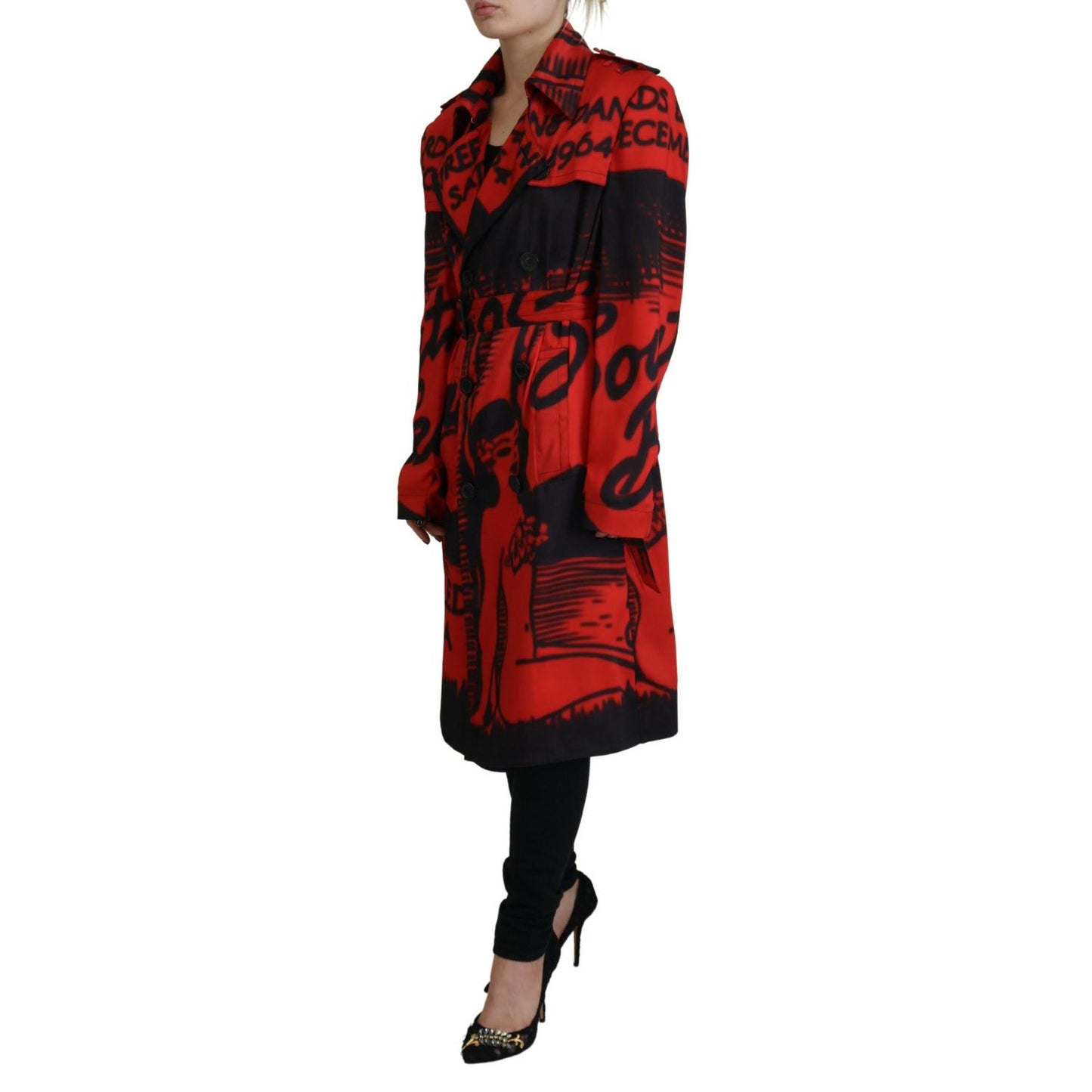 Dsquared² Red Printed Button Collared Desigual Coat Jacket 1728,67345645728,Clothing,Coats - Jackets & Coats - Clothing,Dsquared²,IT38 | XS,Jackets & Coats - Clothing,Jackets & Coats - Women - Clothing,Material: 100% Polyester,Preowned / Defect,Red,Women