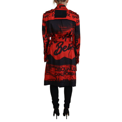 Dsquared² Red Printed Button Collared Desigual Coat Jacket 1728,67345645728,Clothing,Coats - Jackets & Coats - Clothing,Dsquared²,IT38 | XS,Jackets & Coats - Clothing,Jackets & Coats - Women - Clothing,Material: 100% Polyester,Preowned / Defect,Red,Women
