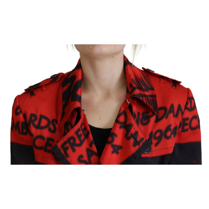 Dsquared² Red Printed Button Collared Desigual Coat Jacket 1728,67345645728,Clothing,Coats - Jackets & Coats - Clothing,Dsquared²,IT38 | XS,Jackets & Coats - Clothing,Jackets & Coats - Women - Clothing,Material: 100% Polyester,Preowned / Defect,Red,Women