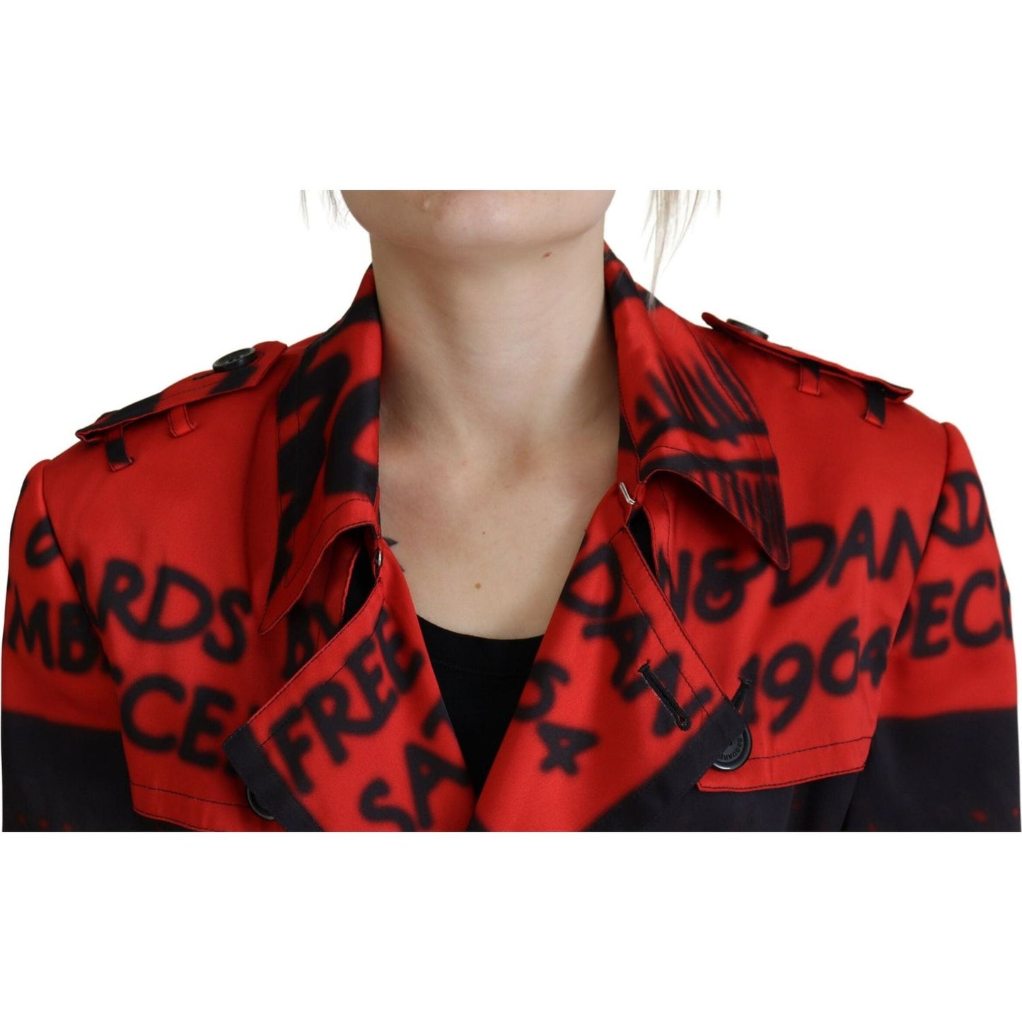 Dsquared² Red Printed Button Collared Desigual Coat Jacket Dsquared²