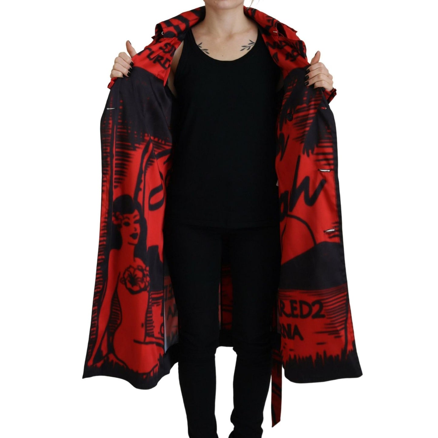 Dsquared² Red Printed Button Collared Desigual Coat Jacket 1728,67345645728,Clothing,Coats - Jackets & Coats - Clothing,Dsquared²,IT38 | XS,Jackets & Coats - Clothing,Jackets & Coats - Women - Clothing,Material: 100% Polyester,Preowned / Defect,Red,Women