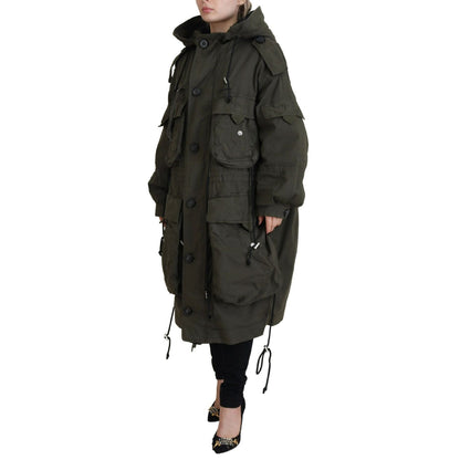 Dsquared² Green Hooded Full Zip Long Parka Coat Jacket 1728,67345645728,Clothing,Dsquared²,Green,IT38 | XS,Jackets & Coats - Clothing,Jackets & Coats - Women - Clothing,Material: Cotton 97%,Parkas - Jackets & Coats - Clothing,Preowned / Defect,Spandex/Ela