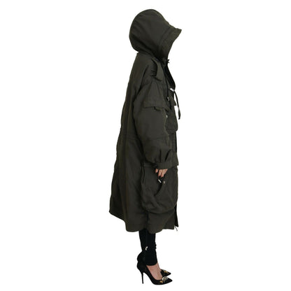 Dsquared² Green Hooded Full Zip Long Parka Coat Jacket 1728,67345645728,Clothing,Dsquared²,Green,IT38 | XS,Jackets & Coats - Clothing,Jackets & Coats - Women - Clothing,Material: Cotton 97%,Parkas - Jackets & Coats - Clothing,Preowned / Defect,Spandex/Ela