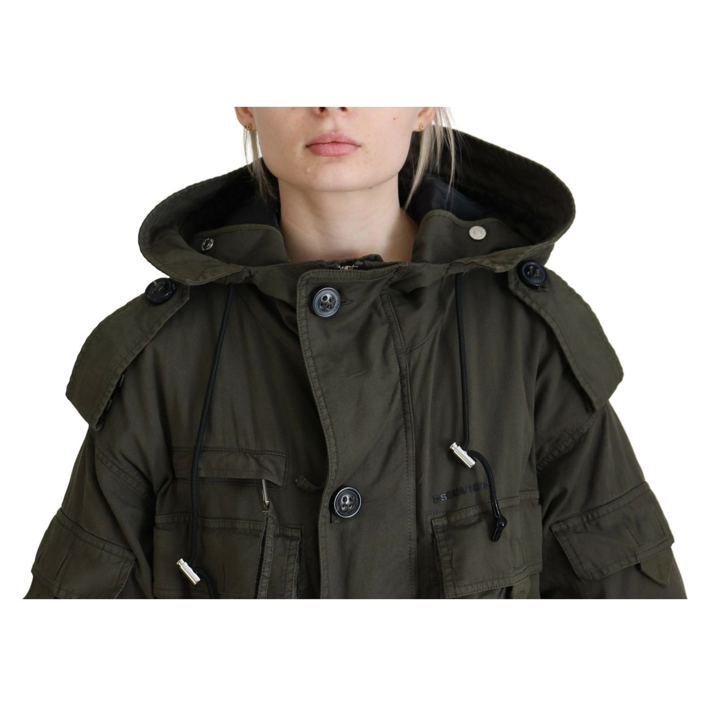 Dsquared² Green Hooded Full Zip Long Parka Coat Jacket 1728,67345645728,Clothing,Dsquared²,Green,IT38 | XS,Jackets & Coats - Clothing,Jackets & Coats - Women - Clothing,Material: Cotton 97%,Parkas - Jackets & Coats - Clothing,Preowned / Defect,Spandex/Ela