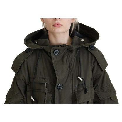 Dsquared² Green Hooded Full Zip Long Parka Coat Jacket 1728,67345645728,Clothing,Dsquared²,Green,IT38 | XS,Jackets & Coats - Clothing,Jackets & Coats - Women - Clothing,Material: Cotton 97%,Parkas - Jackets & Coats - Clothing,Preowned / Defect,Spandex/Ela