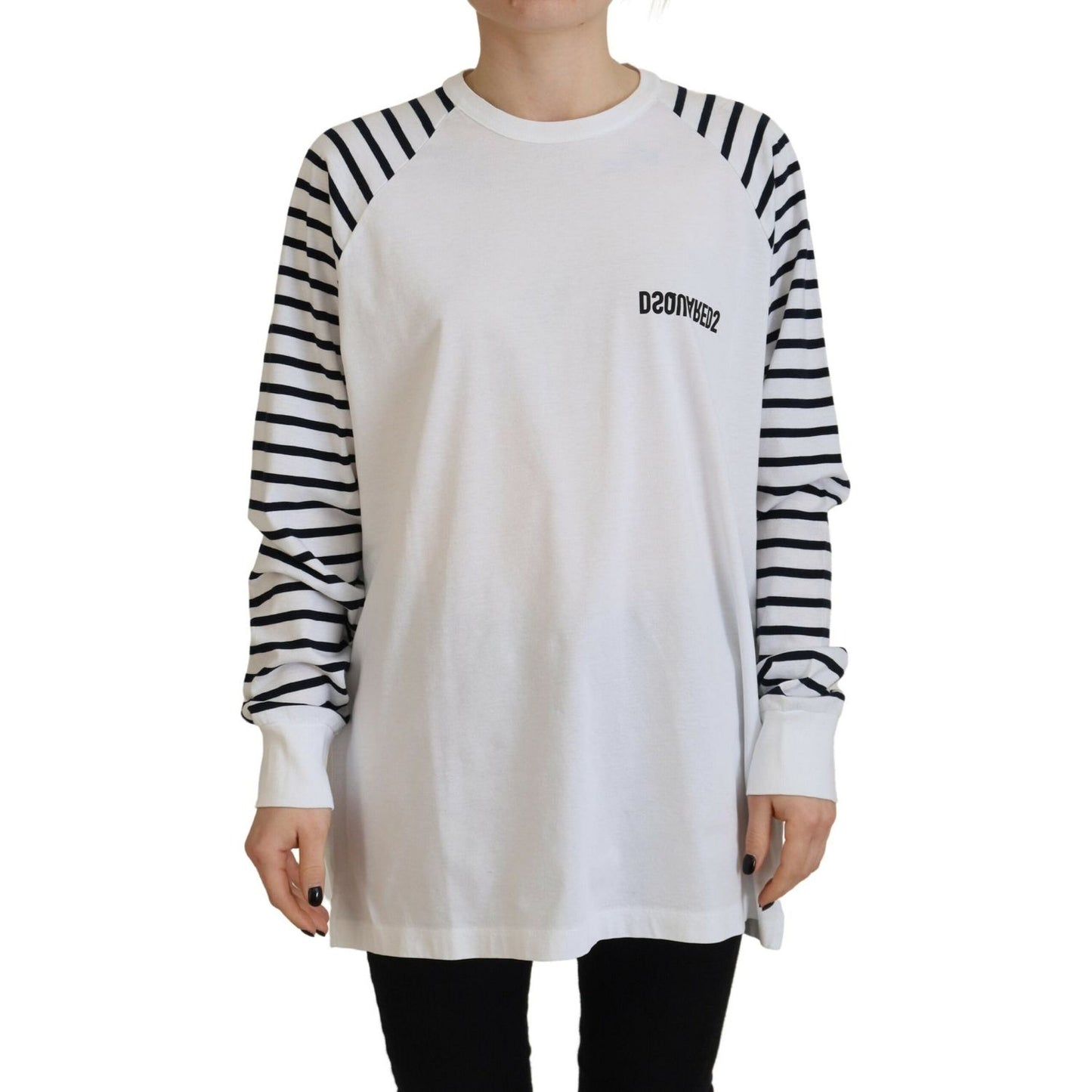 Dsquared² White Cotton Striped Crew Neck Short Sleeve Sweater Dsquared²