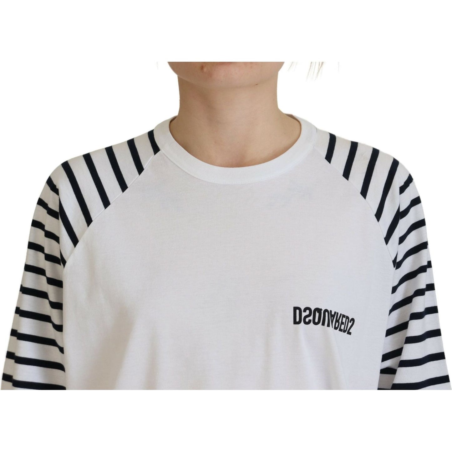 Dsquared² White Cotton Striped Crew Neck Short Sleeve Sweater Dsquared²