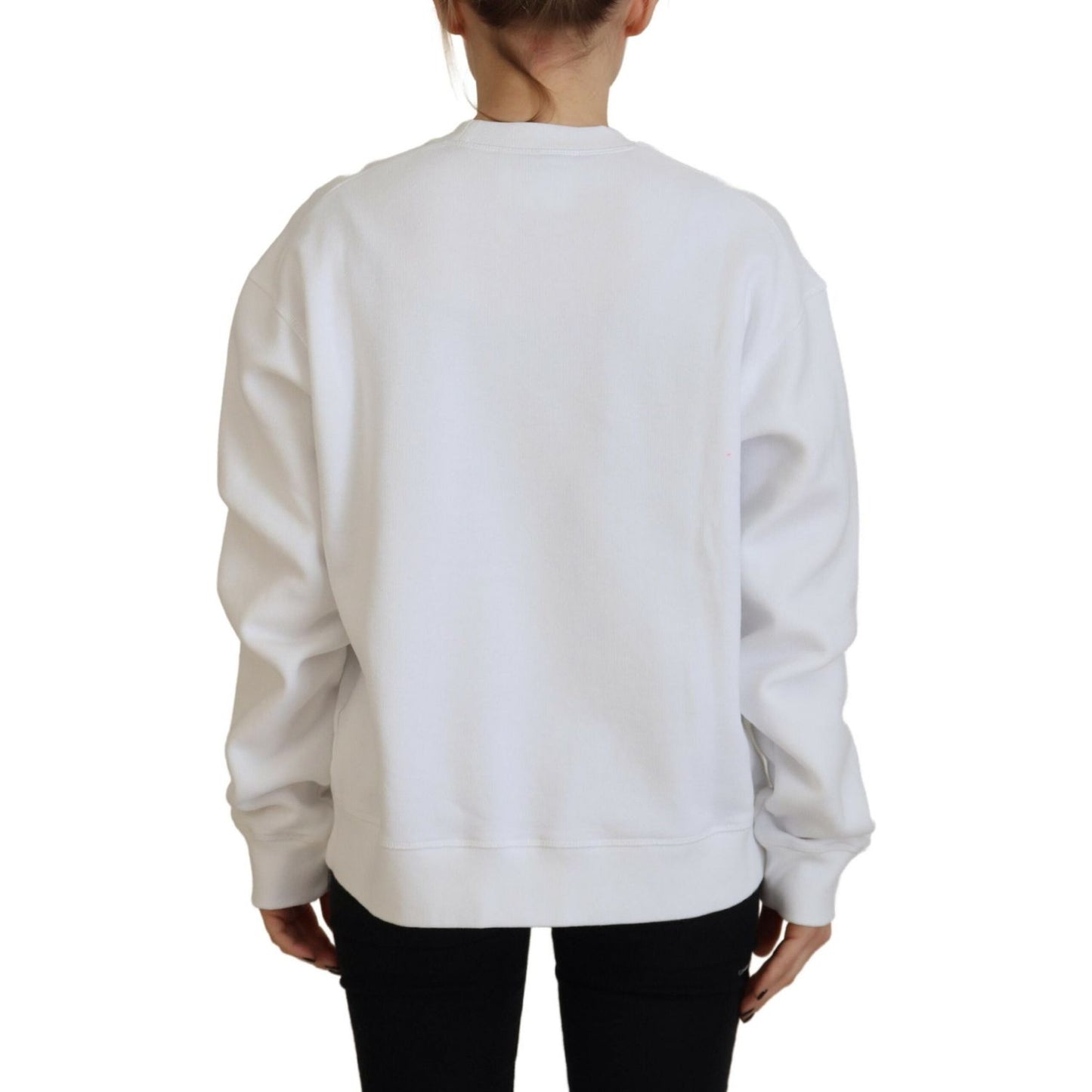 Dsquared² White Cotton Printed Long Sleeve Crew Neck Sweater Dsquared²