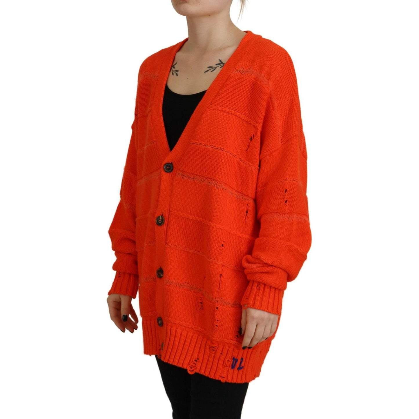 Dsquared² Orange Cotton Knitted Buttoned Cardigan Sweater Dsquared²