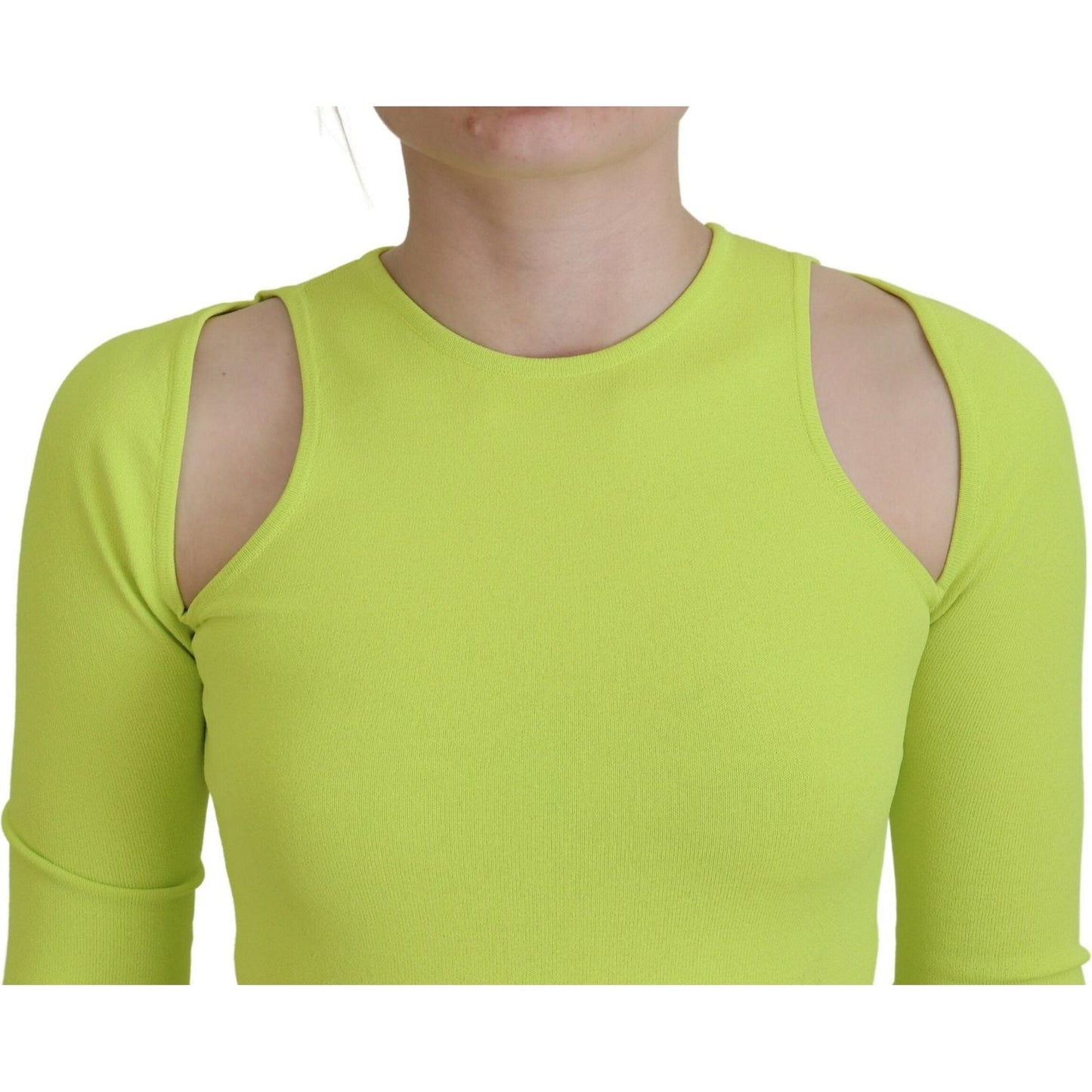 Dsquared² Yellow Green Viscose Open Shoulder Long Sleeves Top Dsquared²