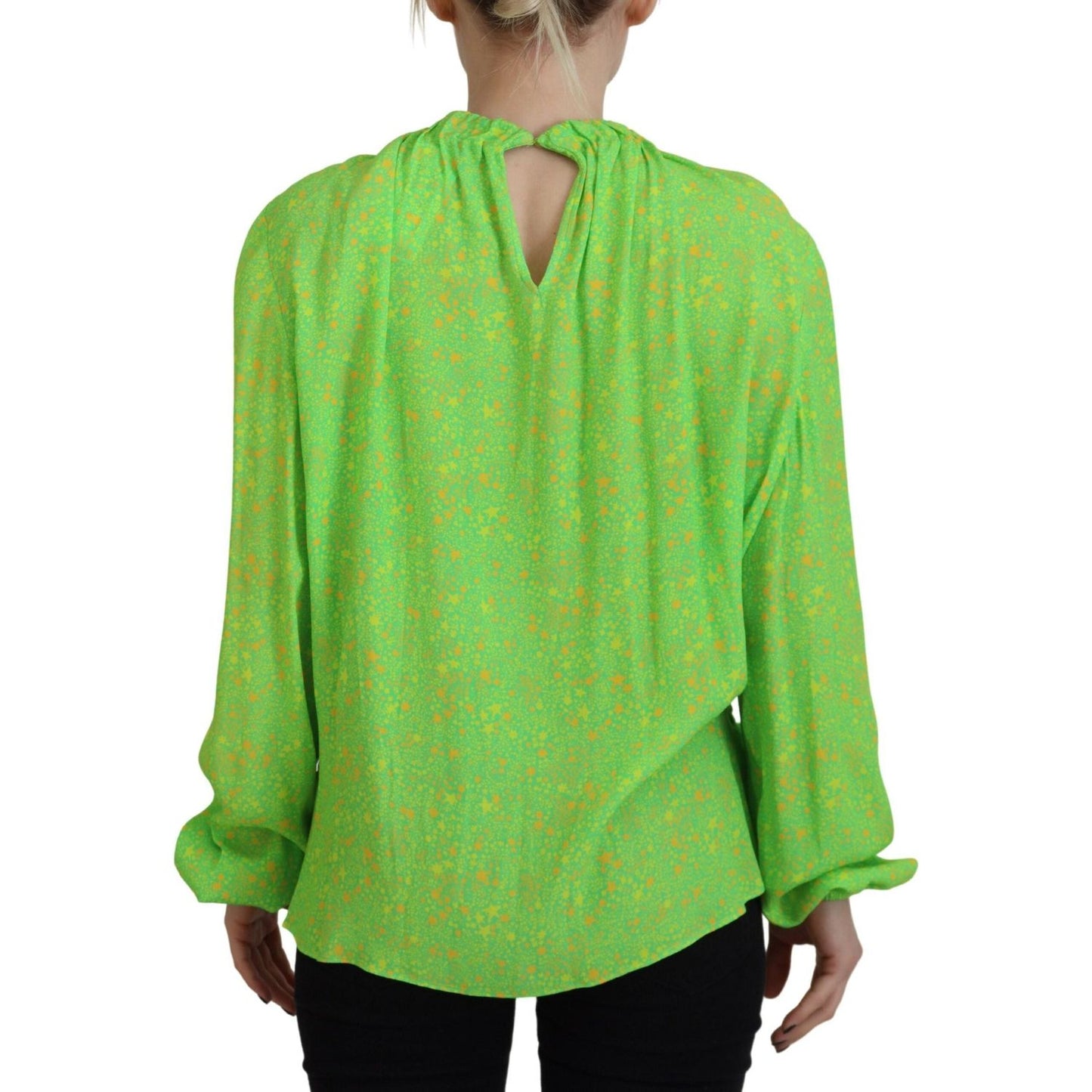 Dsquared² Green Stars Print Viscose Long Sleeves Blouse Top Dsquared²