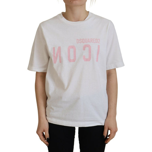 Dsquared² White Cotton Shiny Icon East Tee Crewneck T-shirt Dsquared²