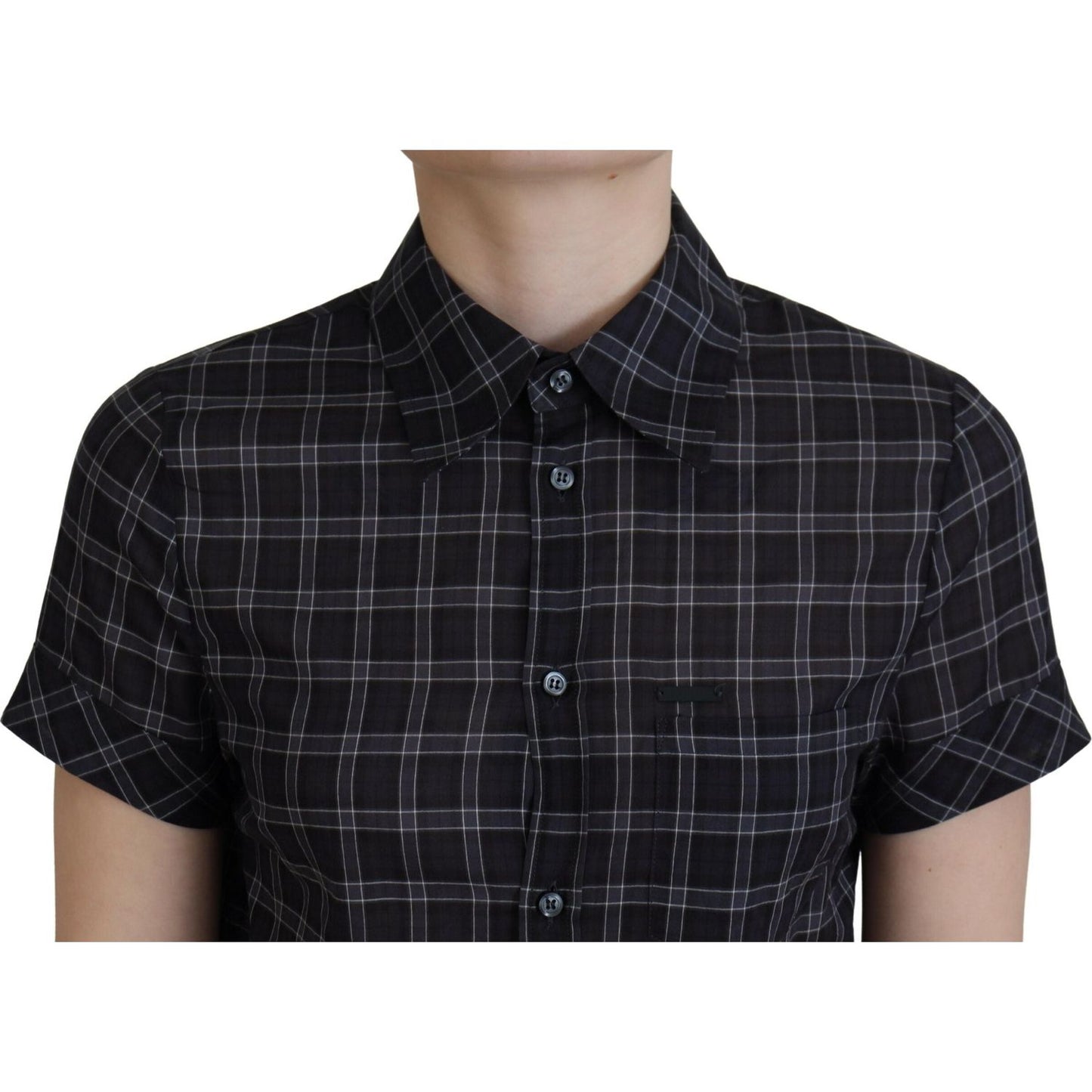 Dsquared² Black Checkered Collared Button Short Sleeves Top Dsquared²