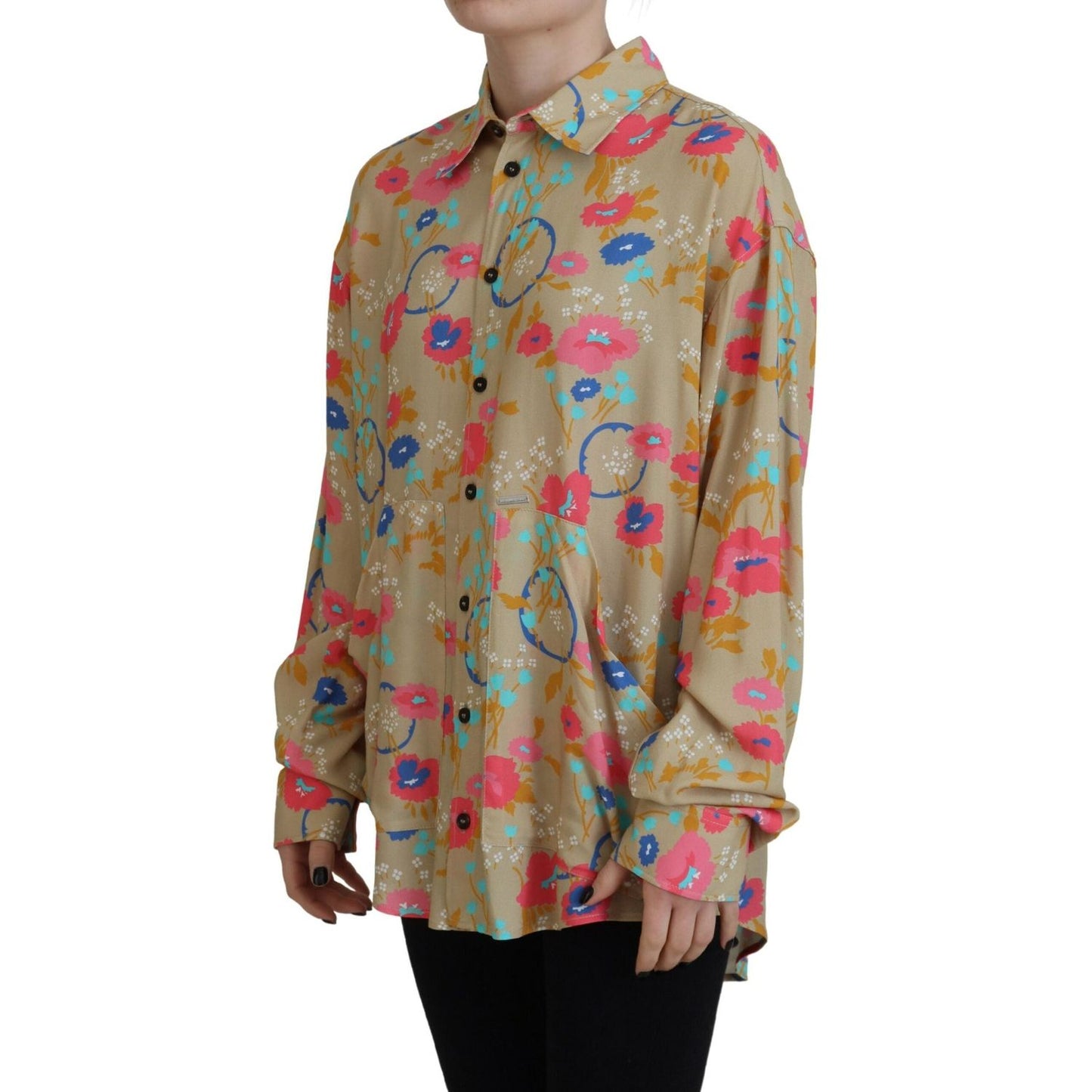 Dsquared² Beige Floral Collared Button Down Long Sleeves Shirt Dsquared²