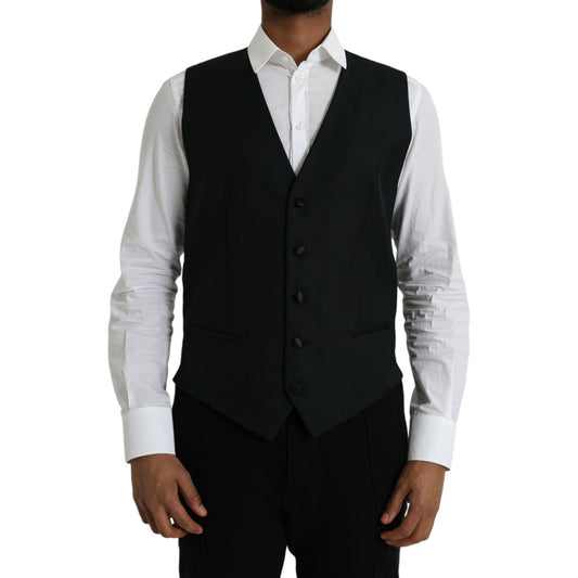 Dolce & Gabbana Black Wool Waistcoat Dress Formal Vest Dolce & Gabbana