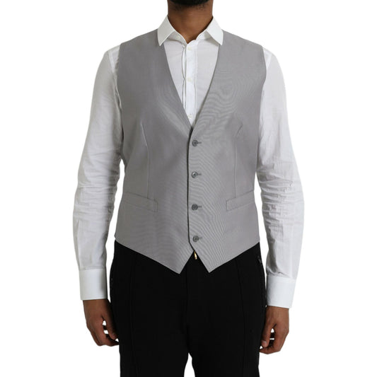 Dolce & Gabbana Light Gray Wool Formal Dress Waistcoat Vest Dolce & Gabbana