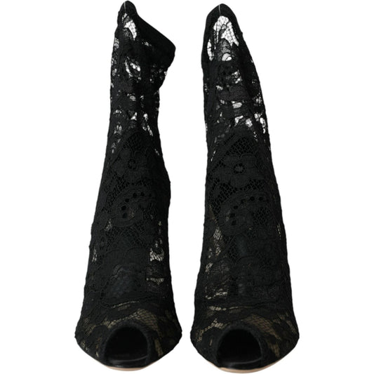 Dolce & Gabbana Black Stretch Taormina Lace Boots Shoes Dolce & Gabbana