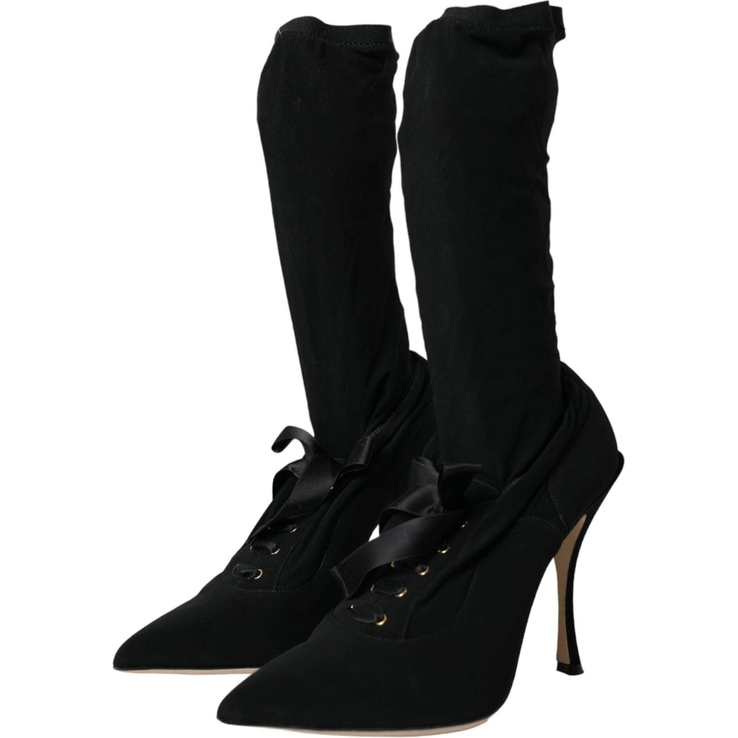 Dolce & Gabbana Black Stiletto Heels Mid Calf Boots Shoes Dolce & Gabbana