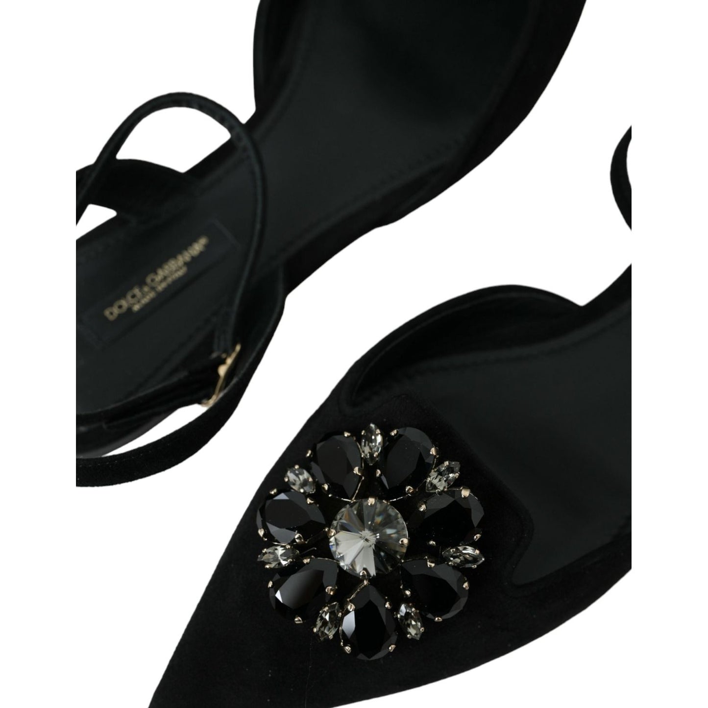 Dolce & Gabbana Black Leather Crystal Slingback Sandals Shoes Dolce & Gabbana