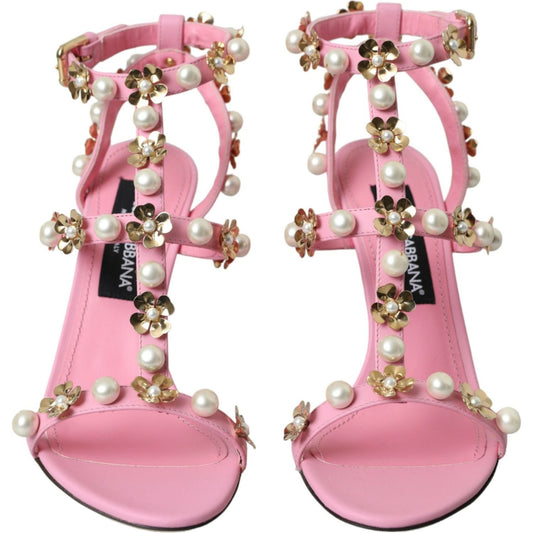 Dolce & Gabbana Pink Leather Embellished Heels Sandals Shoes Dolce & Gabbana