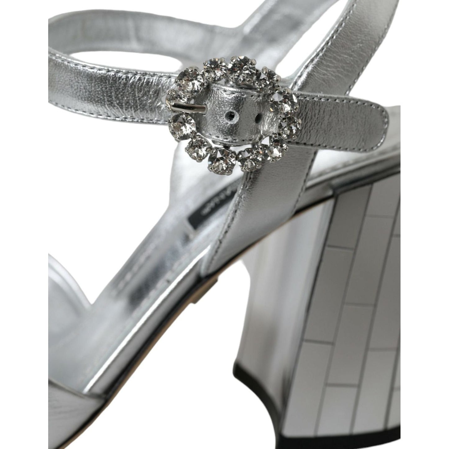 Dolce & Gabbana Silver Lambskin Leather Heels Sandals Shoes Dolce & Gabbana