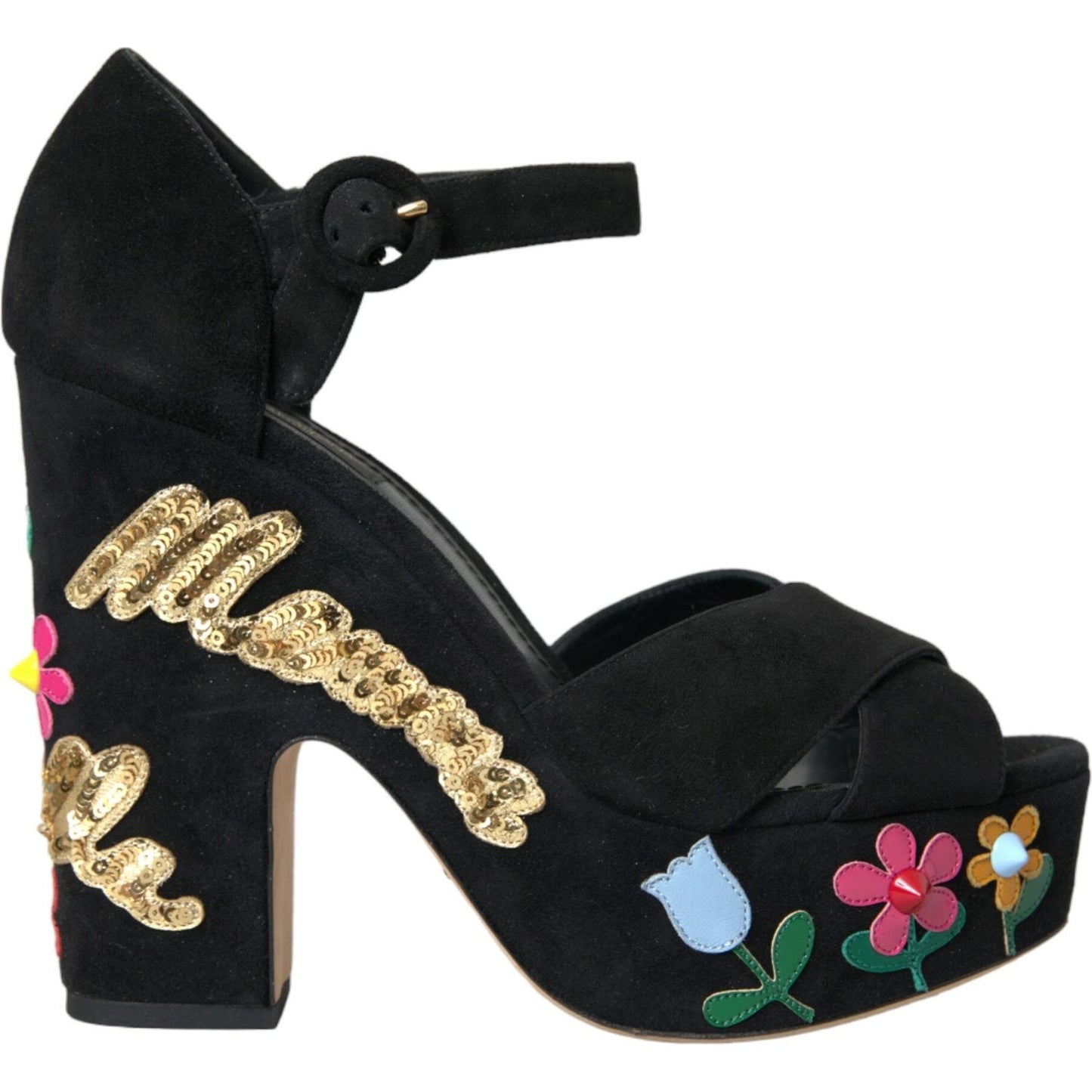 Dolce & Gabbana Black Suede Ankle Strap Heels Sandals Shoes Dolce & Gabbana